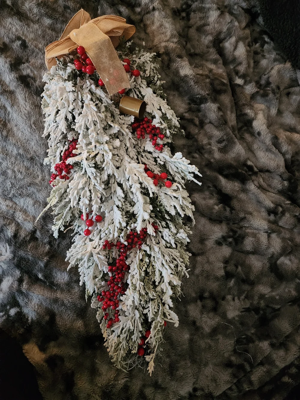Flocked Cedar Teardrop Swag with Red Berry Accents -